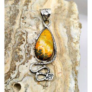 Southwest Sterling Silver Rattlesnake Snake Pendant w/Bumblee Jasper Wide Bale